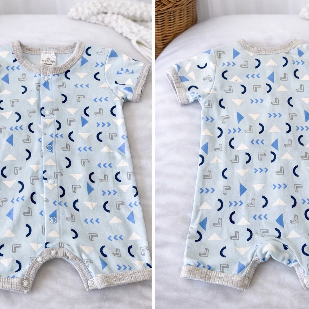 Little Beginnings Baby Romper | 0–3 Months | Blue Geometric Print